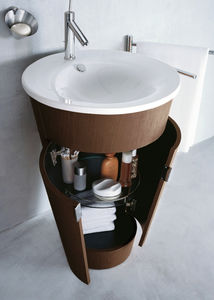 free-standing washbasin cabinet / wooden / contemporary / with shelves