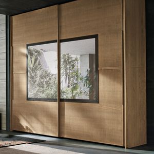 contemporary wardrobe / solid wood / sliding door / mirrored