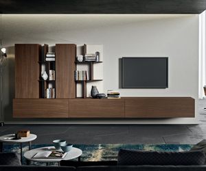 contemporary TV wall unit / solid wood