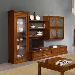 traditional TV wall unit / solid wood / glass / modular