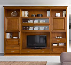 traditional TV wall unit / solid wood / glass / modular
