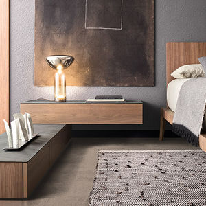 contemporary bedside table / lacquered wood / glass / stone