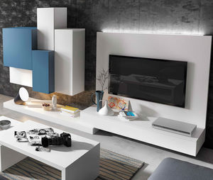 contemporary TV wall unit / lacquered wood / with built-in light