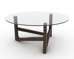 contemporary coffee table / glass / wooden base / round