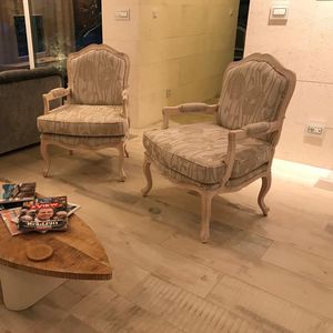classic armchair / fabric / painted wood / standard base