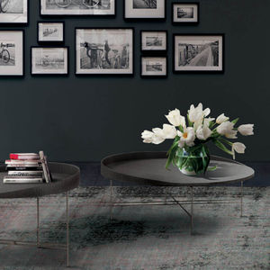 contemporary coffee table / wooden / metal / round