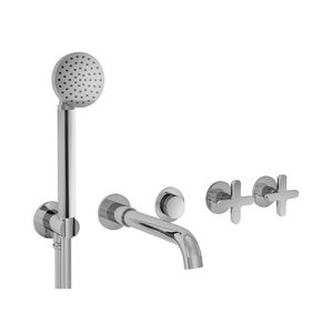 double-handle bathtub mixer tap / wall-mounted / built-in / chromed metal