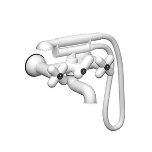 double-handle bathtub mixer tap / wall-mounted / chromed metal / bathroom