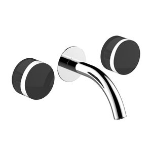 double-handle washbasin mixer tap / wall-mounted / chromed metal / bathroom