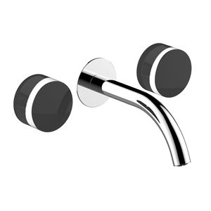 double-handle washbasin mixer tap / wall-mounted / chromed metal / bathroom