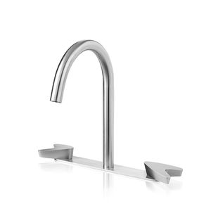 double-handle washbasin mixer tap / free-standing / stainless steel / bathroom