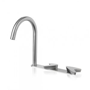 double-handle washbasin mixer tap / free-standing / stainless steel / bathroom