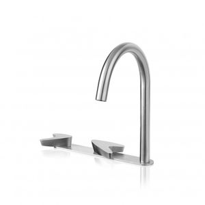 double-handle washbasin mixer tap / free-standing / stainless steel / bathroom