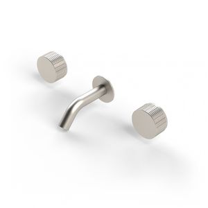 double-handle washbasin mixer tap / wall-mounted / steel / bathroom