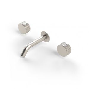 double-handle washbasin mixer tap / wall-mounted / steel / bathroom