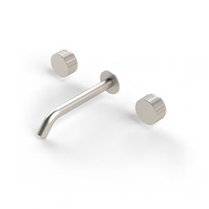 double-handle washbasin mixer tap / wall-mounted / steel / bathroom