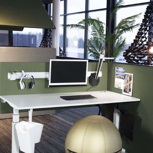 desk mounted office divider / fabric / soundproofed