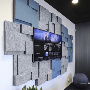 wall-mounted acoustic panel / fabric / decorative / colored