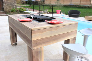 contemporary table / wooden / rectangular / garden