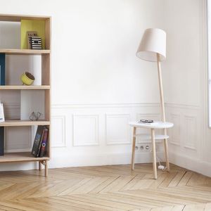 contemporary side table / beech / round / lamp