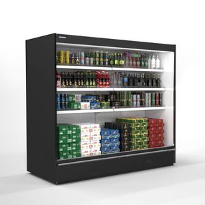 refrigerated display case with shelves / upright / illuminated / for shops