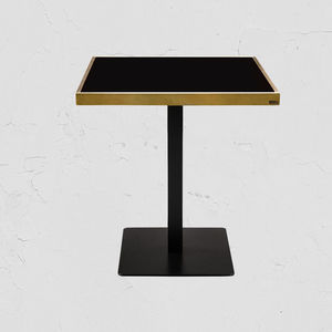 contemporary dining table / glass / stainless steel / iron