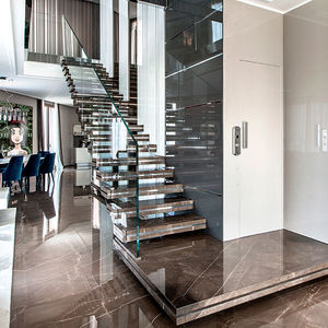 Straight staircase - LUXO: STONE - Officine Sandrini - quarter-turn /  half-turn / stainless steel frame