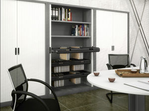 tall filing cabinet / wooden / tambour door / contemporary