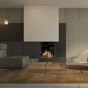 closed gas hearth / corner / steel
