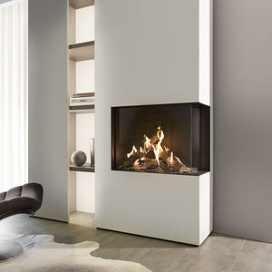 closed gas hearth / corner / steel