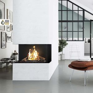 gas fireplace / contemporary / closed hearth / 3-sided