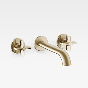 double-handle washbasin mixer tap / wall-mounted / built-in / metal