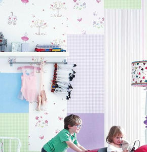 contemporary wallpaper / floral motif / striped / plaid