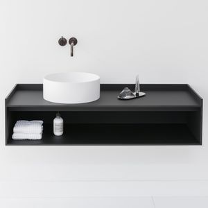 wall-hung washbasin cabinet / composite / contemporary / with shelves