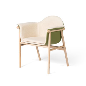contemporary chair / upholstered / with armrests / leather