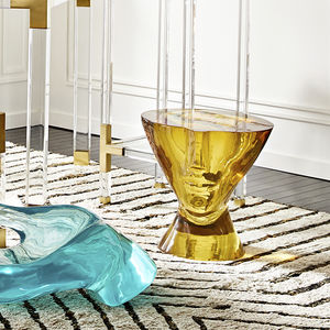 traditional side table / acrylic / round / golden