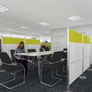 floor-mounted office divider / metal / PVC / in acoustic fabric