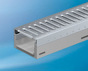 fiber-reinforced concrete drainage channel / with grating / for public spaces / leak-proofing
