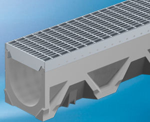 fiber-reinforced concrete drainage channel / with grating / for public spaces / leak-proofing