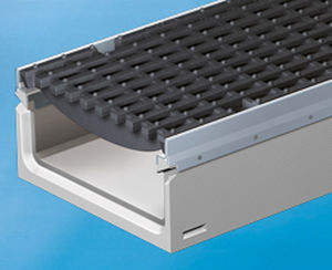 fiber-reinforced concrete drainage channel / with grating / for public spaces / leak-proofing