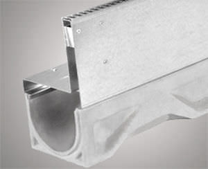 fiber-reinforced concrete drainage channel / with grating / side-slotted / for public spaces