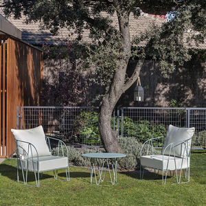 contemporary armchair / galvanized steel / with removable cushion / blue