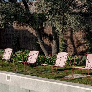 contemporary armchair / fabric / galvanized steel / with removable cushion