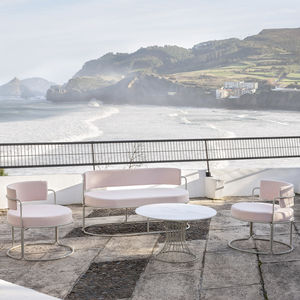 contemporary armchair / fabric / galvanized steel / with removable cushion