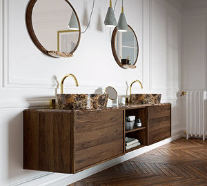 double washbasin cabinet / wall-hung / wooden / marble
