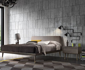 contemporary bedside table / oak / steel / rectangular