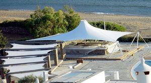 cable-and-membrane tensile structure / roof / with polyester membrane / for public spaces