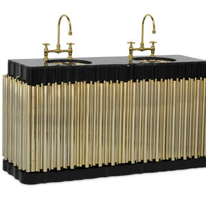 double washbasin cabinet / free-standing / gold-plated brass / marble