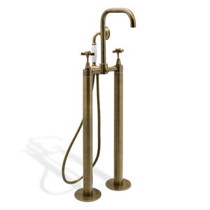 bathtub mixer tap / floor-mounted / brass / bathroom