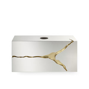 contemporary bathroom cabinet / lacquered wood / polished brass / wall-mounted